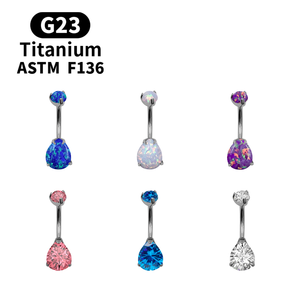 Belly Bar Titanium - 14G 배꼽 피어싱 링, 환상적인 드롭
