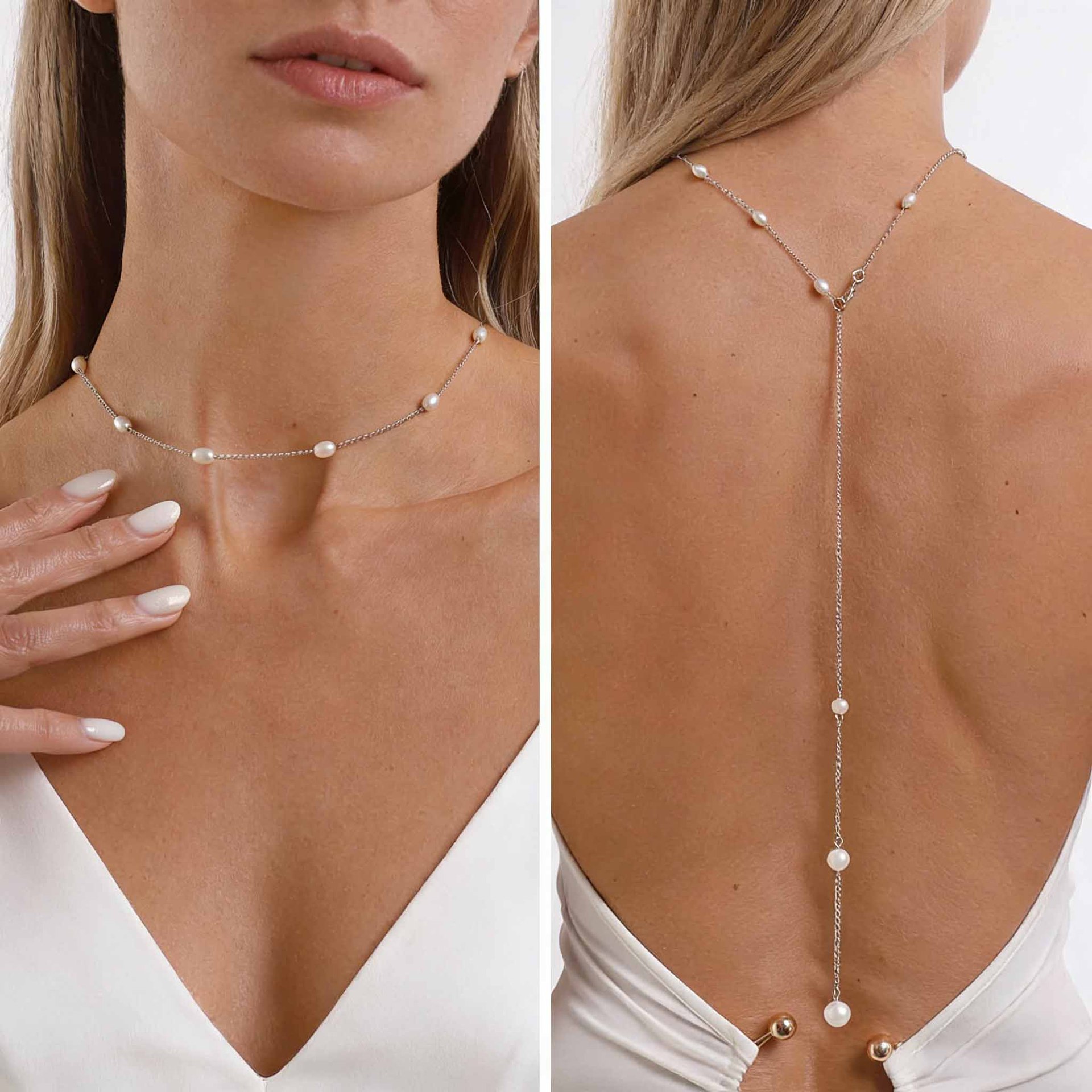 Body Jewelry For Backless Dress - 우아한 백드롭 목걸이, 인조 진주 장식,