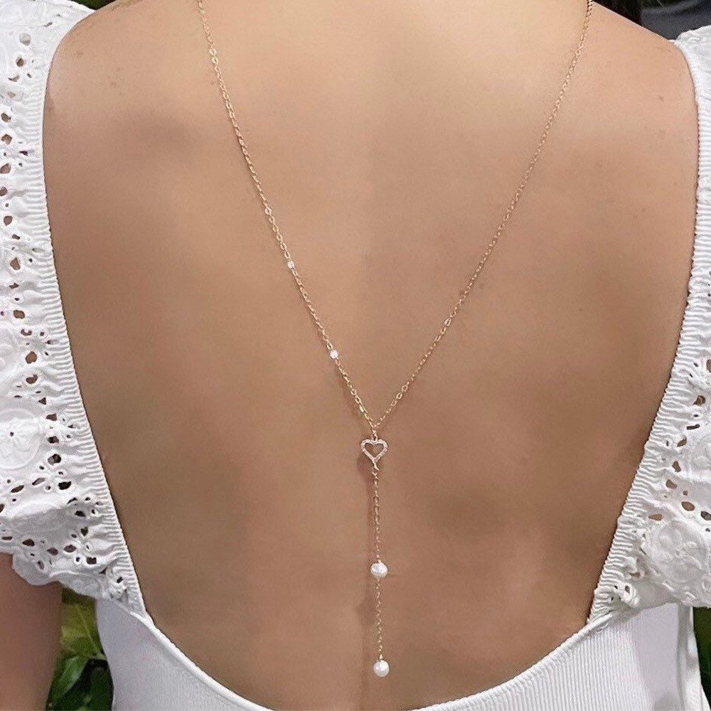 Body Jewelry For Backless Dress - 홀로우 하트 브라이덜 백 체인 주얼리