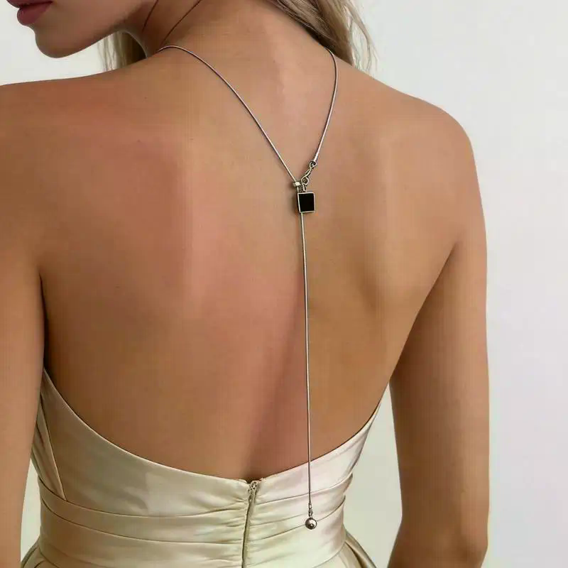 Body Jewelry For Backless Dress - 여성용 반짝이는 진주 백 체인 목걸이,