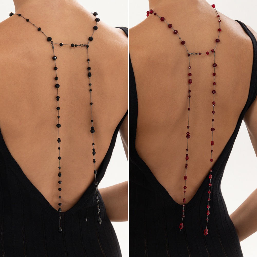 Body Jewelry For Backless Dress - 고딕 스타일 블랙 레드 크리스탈 비즈