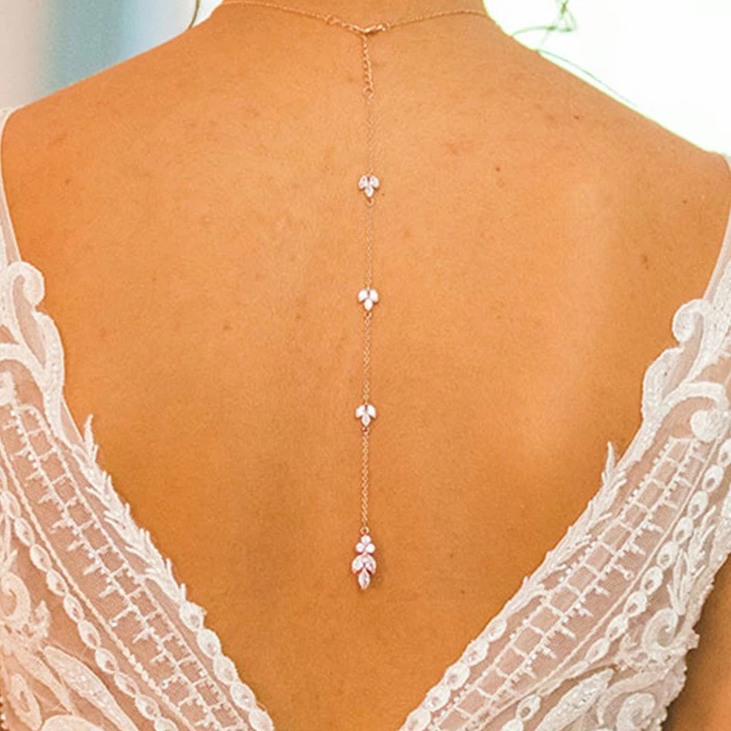 Body Jewelry For Backless Dress - 여성용 백드롭 목걸이 골드 크리스탈 리프