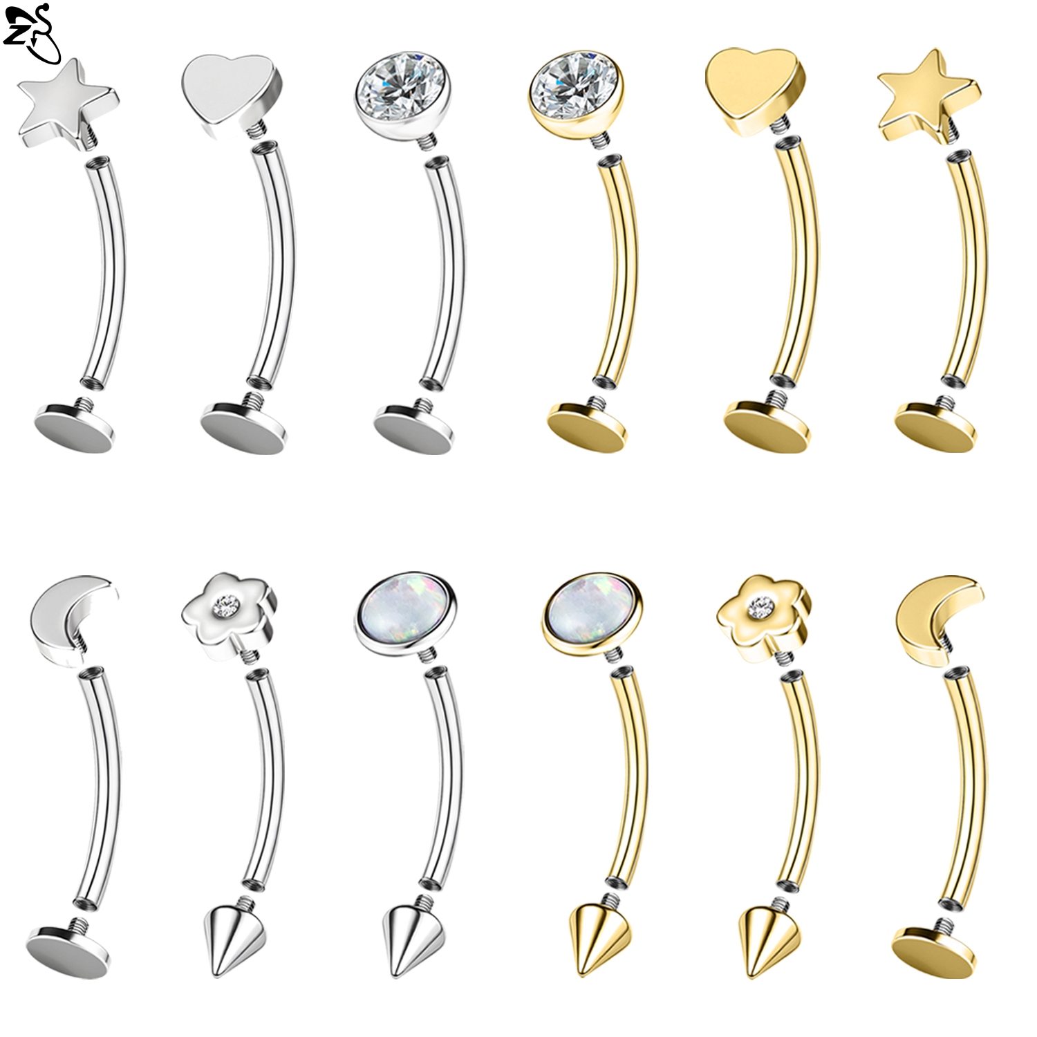 Zs Body Jewelry - ZS 1개 16G 스테인리스 스틸 오팔