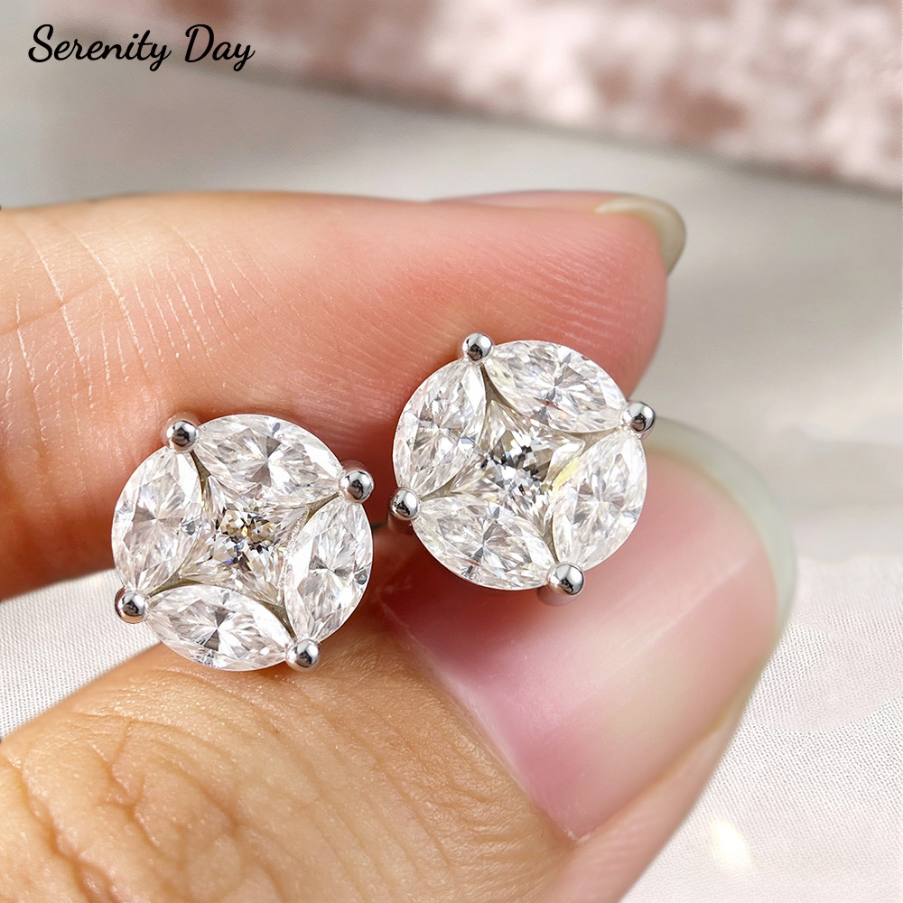 Cluster Stud Ear - 세레니티 10mm 클러스터 스타 모이사나이트 귀걸이