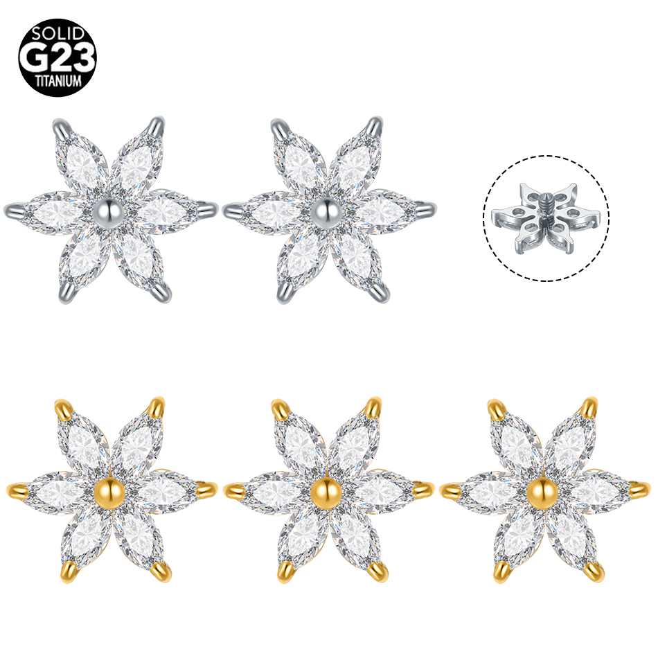 1/5PCS 티타늄 크리스탈 플라워 더말 앵커 탑 엔드 - Belly Bar Titanium 리뷰 및 가격