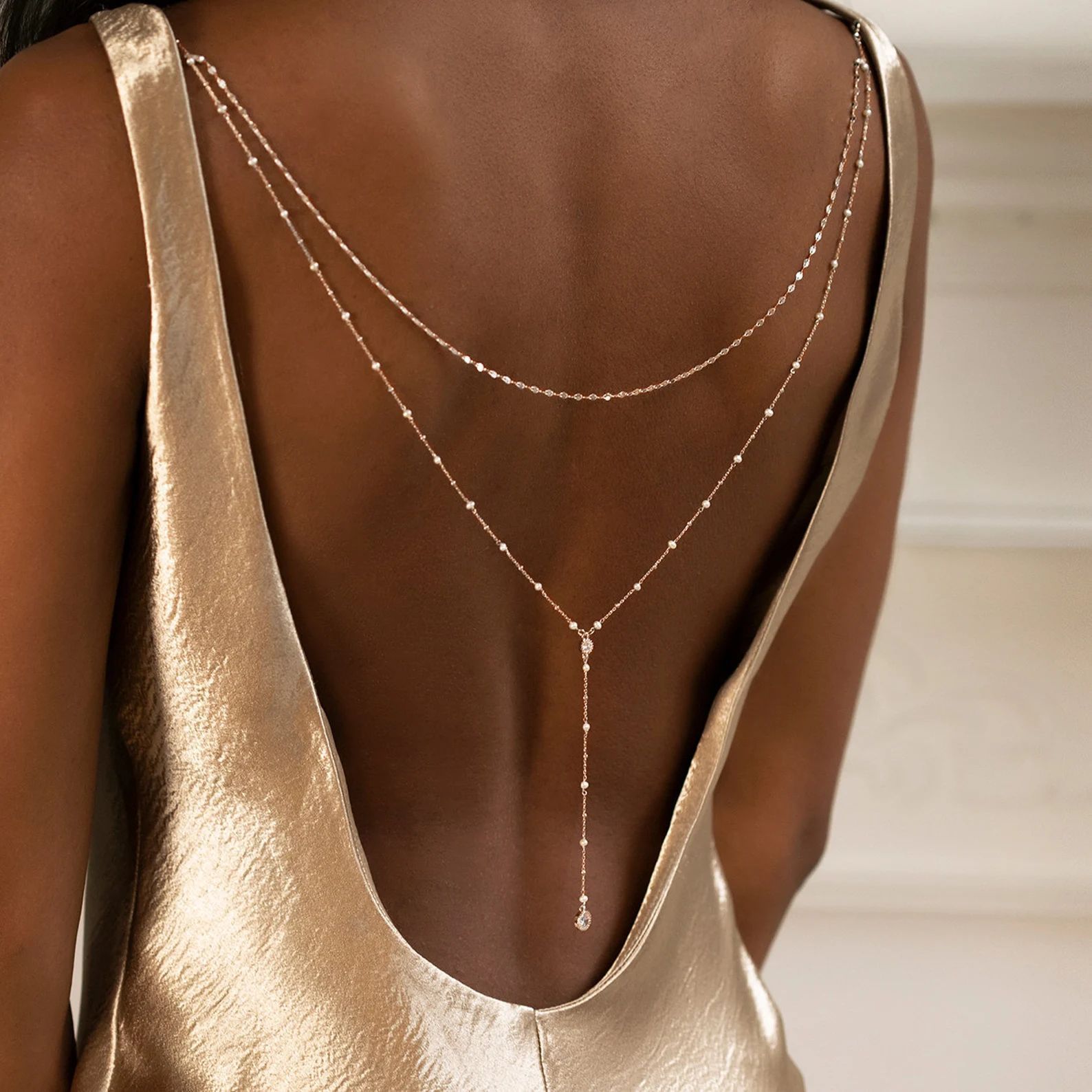섬세한 금도금 CZ 비즈 백드롭 체인 목걸이 (여성용  - Body Jewelry For Backless Dress 리뷰 및 가격