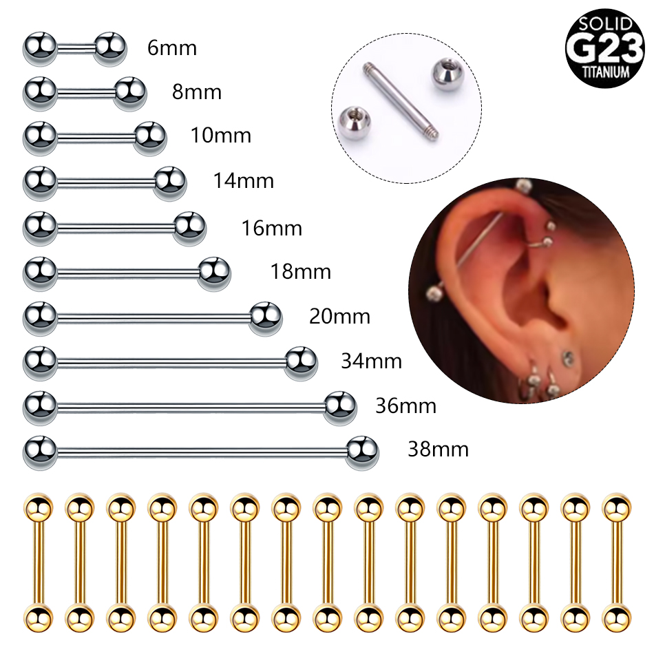 티타늄 외부 스레드 혀 나선 피어싱, 긴 산업 바벨 링 - Body Jewelry Industrial 리뷰 및 가격