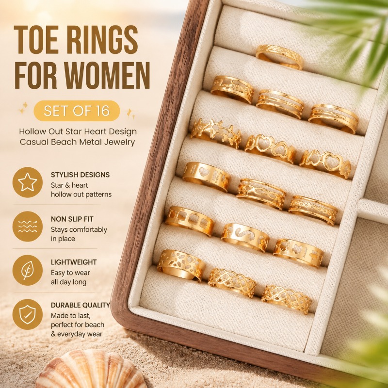 여성용 발가락 반지 16개 세트 속이 빈 별 하트 디자 - Body Jewelry Rings 리뷰 및 가격