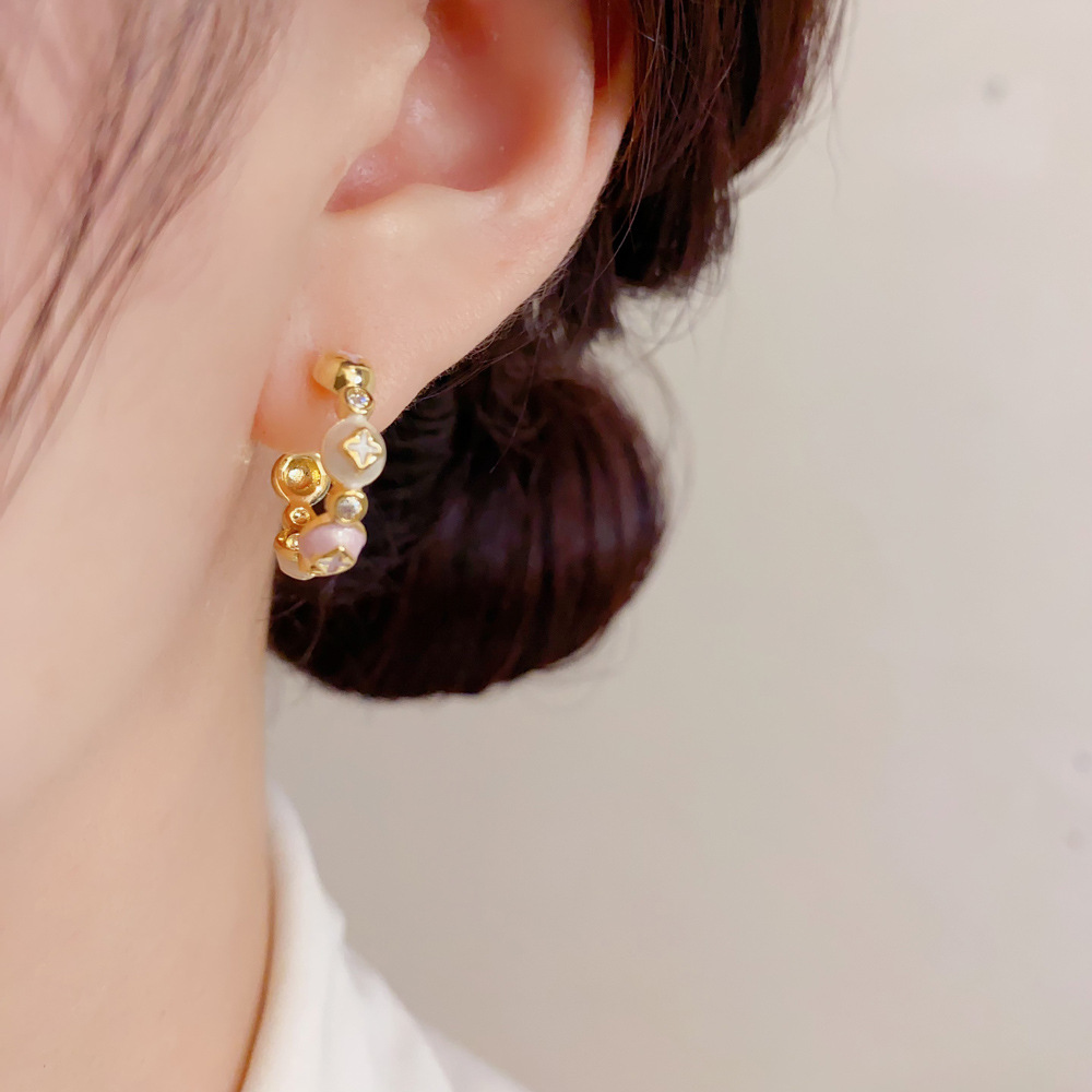 에나멜 꽃무늬 클러스터 하프 후프 귀걸이, 달콤한 파스 - Cluster Stud Ear 리뷰 및 가격