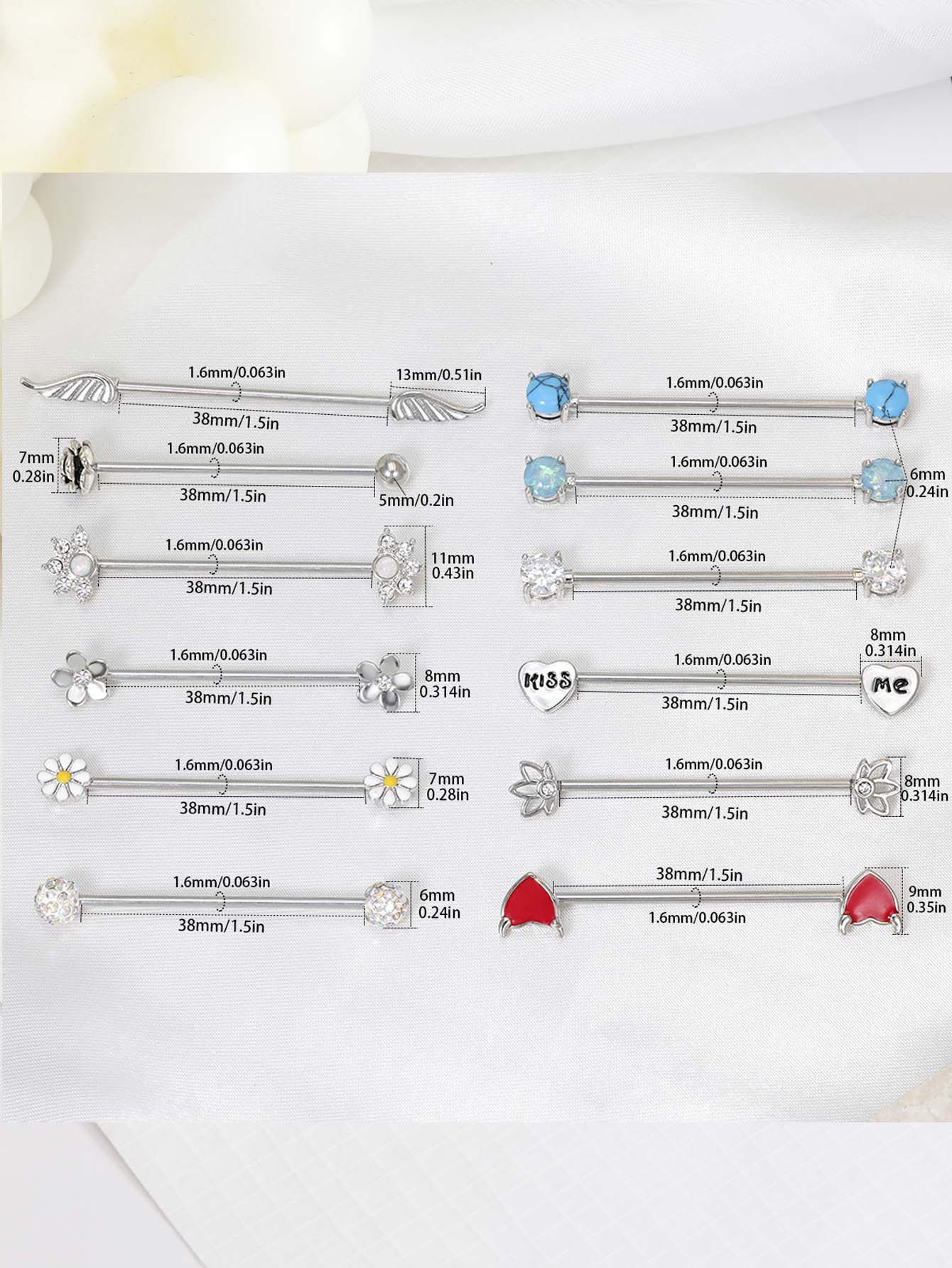 16G 화살표 하트 산업용 바벨 외과 강철 짧은 연골  - Body Jewelry Industrial 리뷰 및 가격