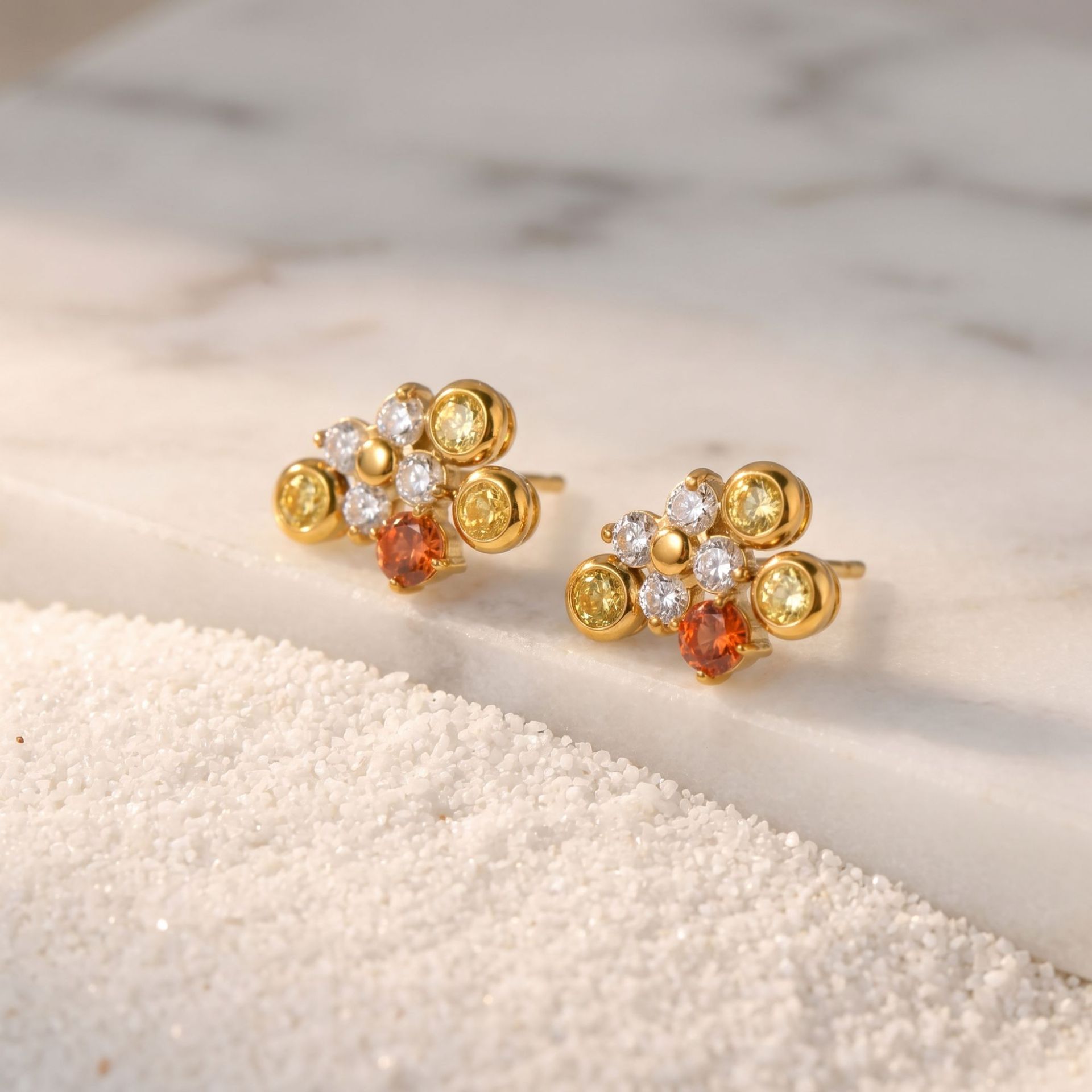 여성용 스테인리스 스틸 지르콘 스터드 귀걸이 18K 골 - Cluster Stud Ear 리뷰 및 가격