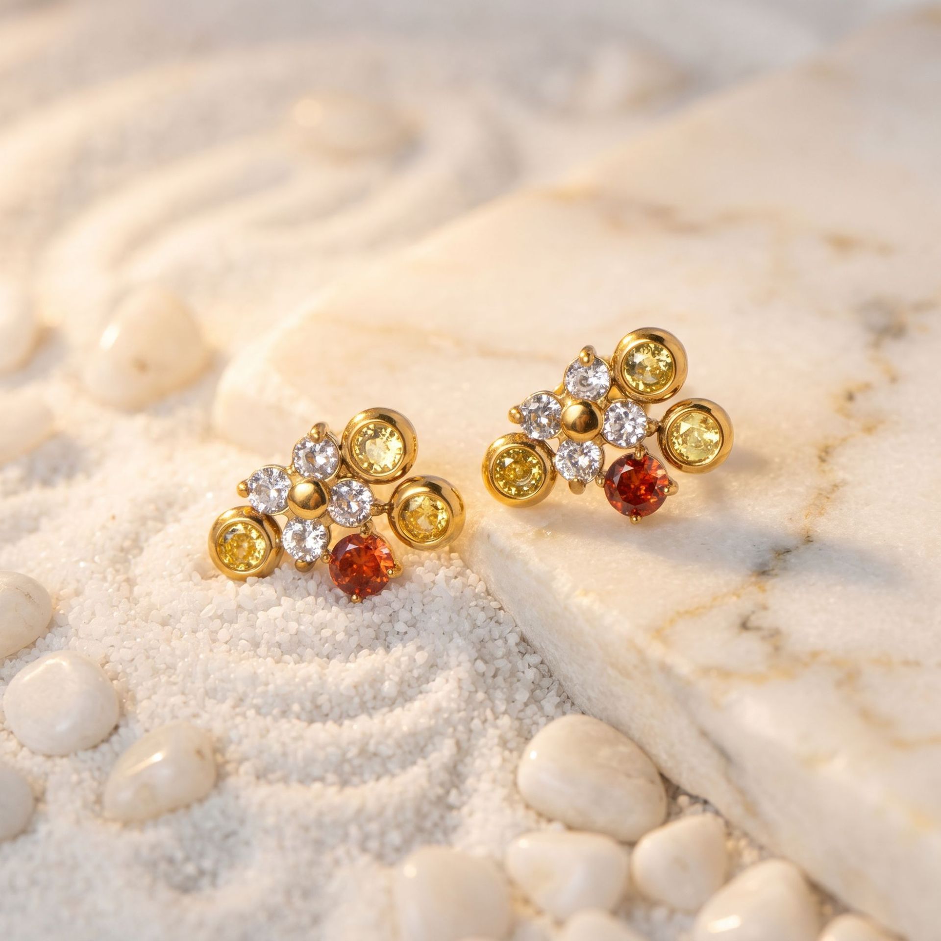여성용 스테인리스 스틸 지르콘 스터드 귀걸이 18K 골 - Cluster Stud Ear 리뷰 및 가격