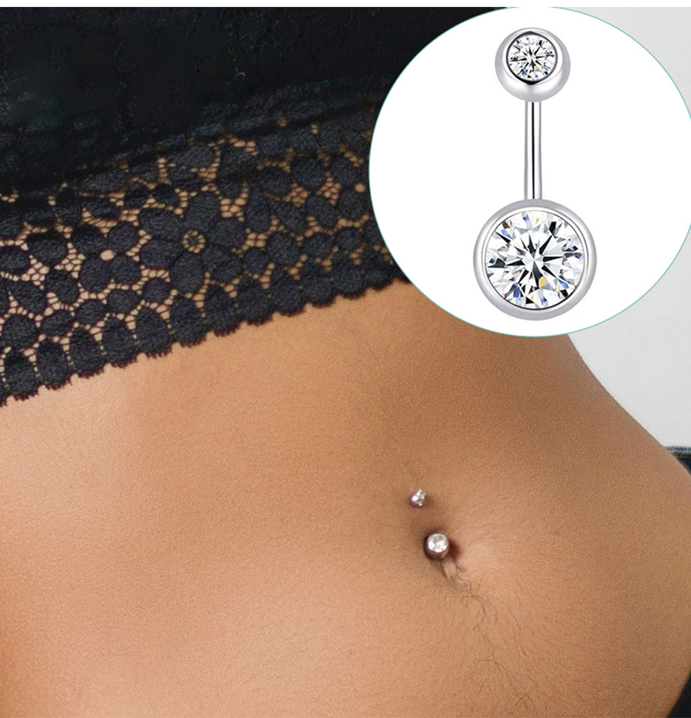 더블 보석 배꼽 반지 스테인레스 스틸 크리스탈 라인 석 - Belly Bar Titanium 리뷰 및 가격