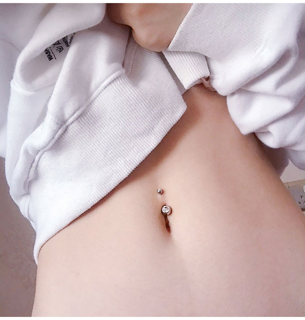 더블 보석 배꼽 반지 스테인레스 스틸 크리스탈 라인 석 - Belly Bar Titanium 리뷰 및 가격