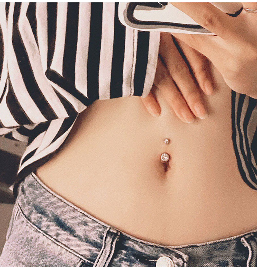 더블 보석 배꼽 반지 스테인레스 스틸 크리스탈 라인 석 - Belly Bar Titanium 리뷰 및 가격