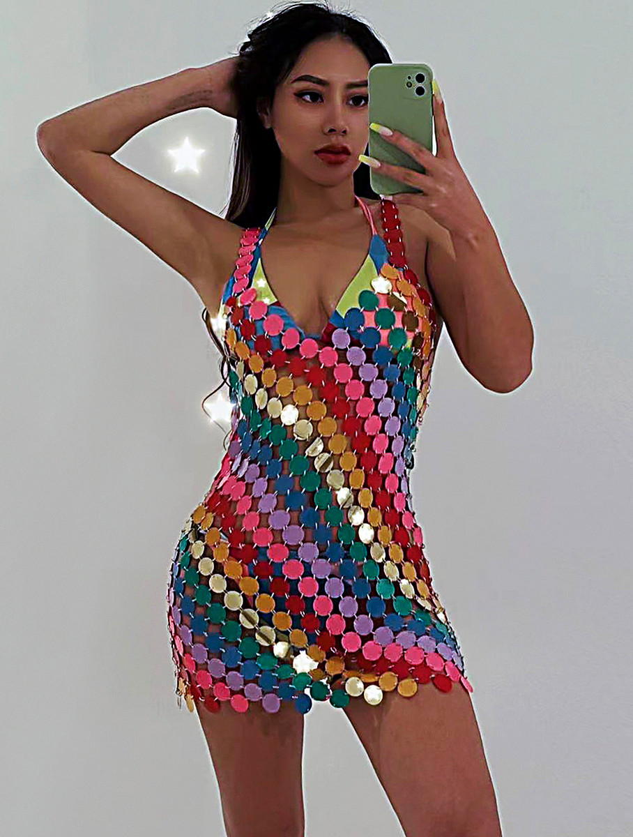 섹시한 백리스 블링 미러 다채로운 스팽글 바디 체인,  - Body Jewelry For Backless Dress 리뷰 및 가격